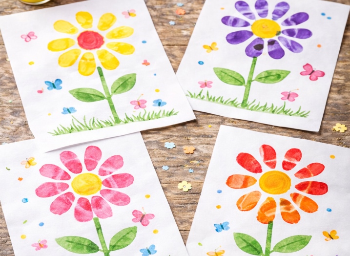 Fingerfarben Blumen basteln