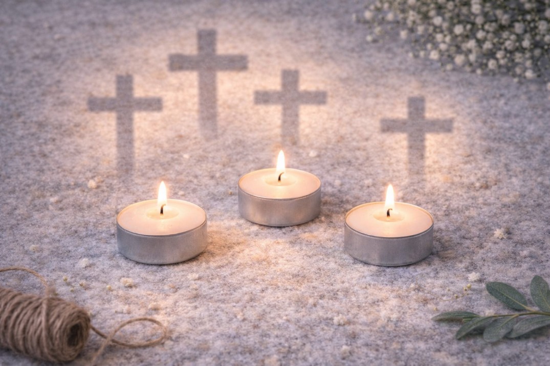 Teelichter mit Kreuz-Schattenmotiv