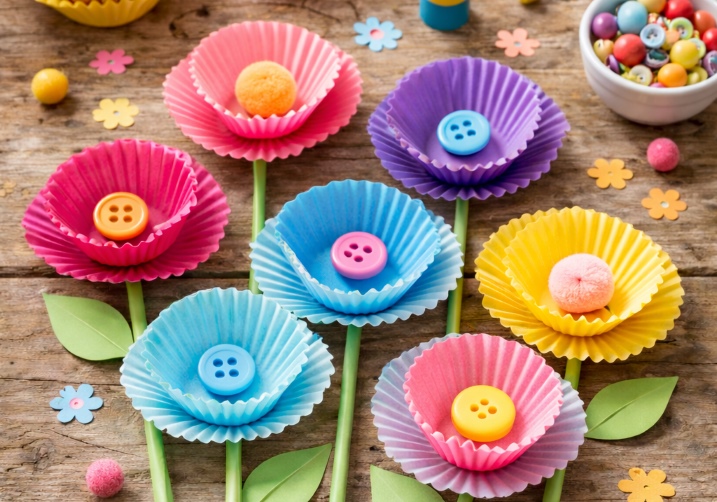 Blumen aus Muffinförmchen basteln