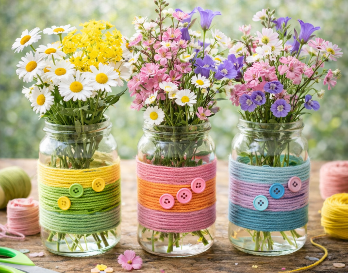 Blumenvasen aus alten Gläsern basteln