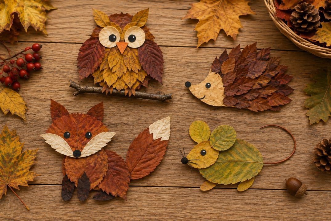 Tiere aus Herbstblättern basteln