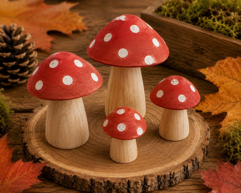 Fliegenpilze aus Holz basteln – langlebige Herbstdeko selber machen