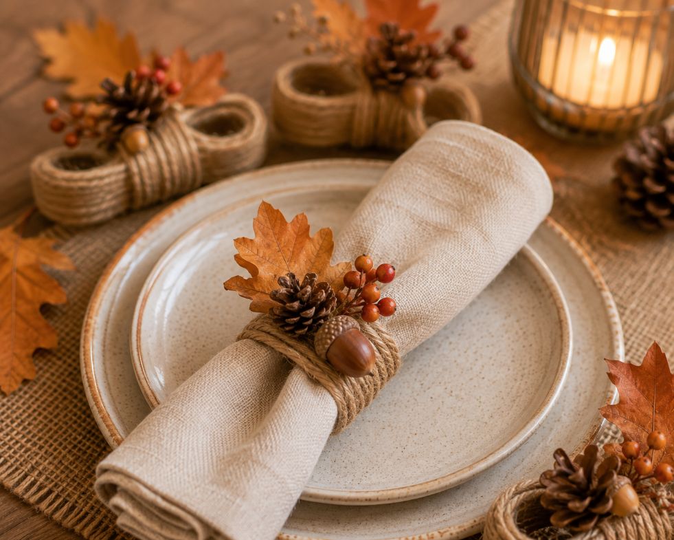 Herbstliche Serviettenringe aus Naturmaterialien basteln