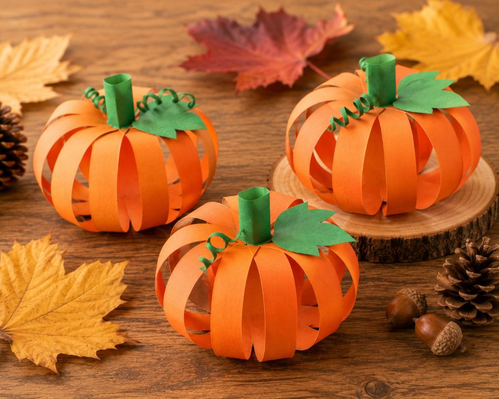 3D-Kürbis aus Papierstreifen basteln – einfache Herbstdeko aus Papier