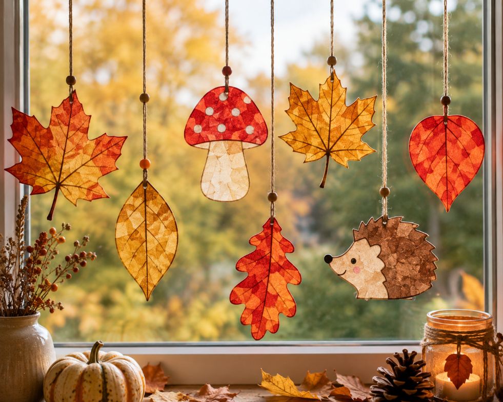 Herbstliches Fensterbild aus Transparentpapier selber machen