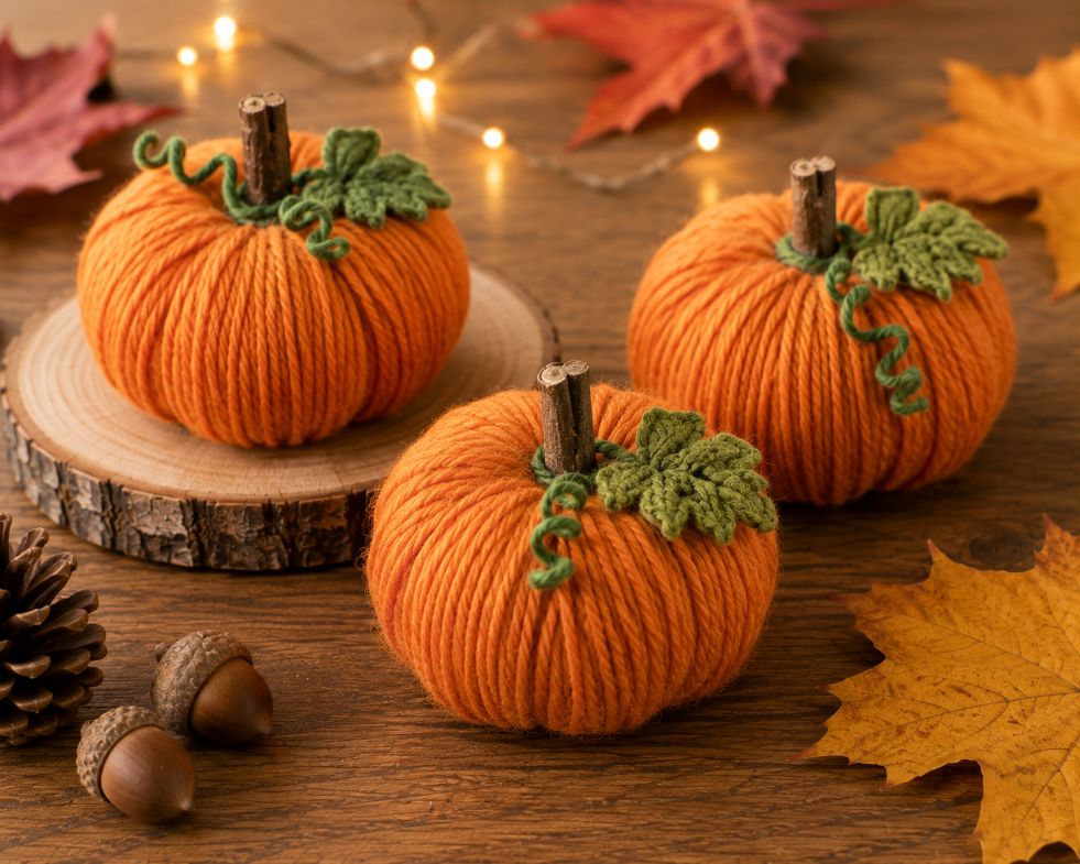 Kürbisse aus Wolle selber machen – einfache Herbstdeko