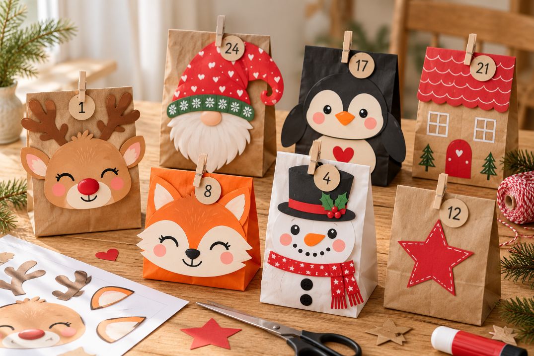 Adventskalender aus Papiertüten basteln