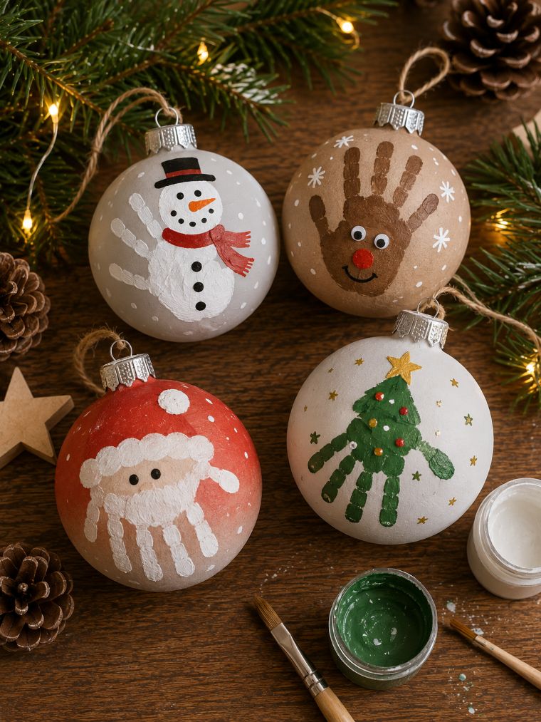 Christbaumkugeln mit Handabdrücken gestalten