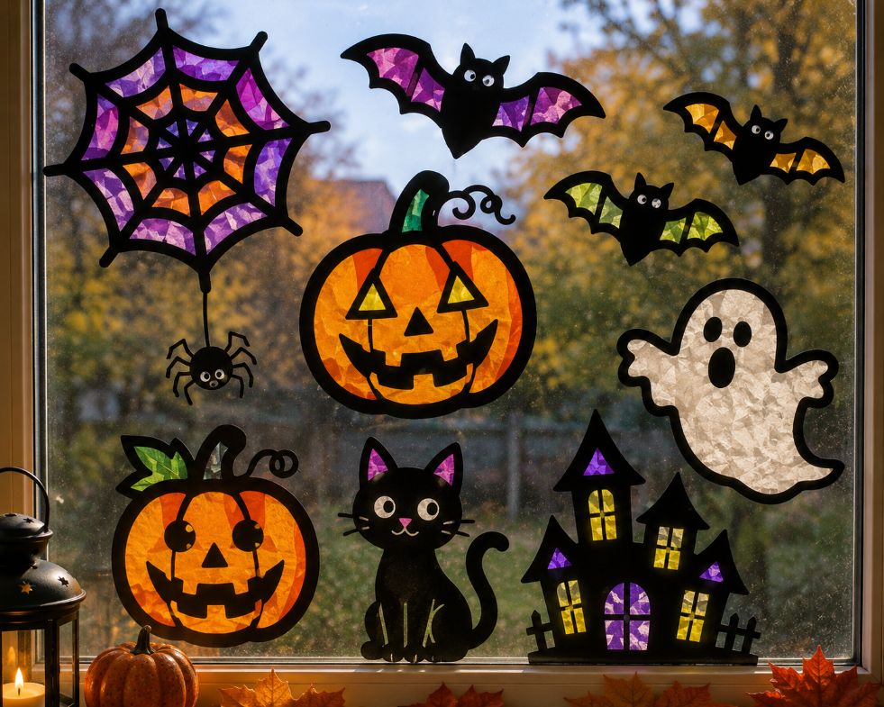 Halloween-Fensterbilder aus Transparentpapier basteln