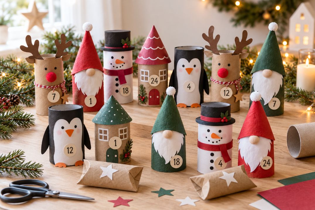 Adventskalender aus Klopapierrollen basteln –