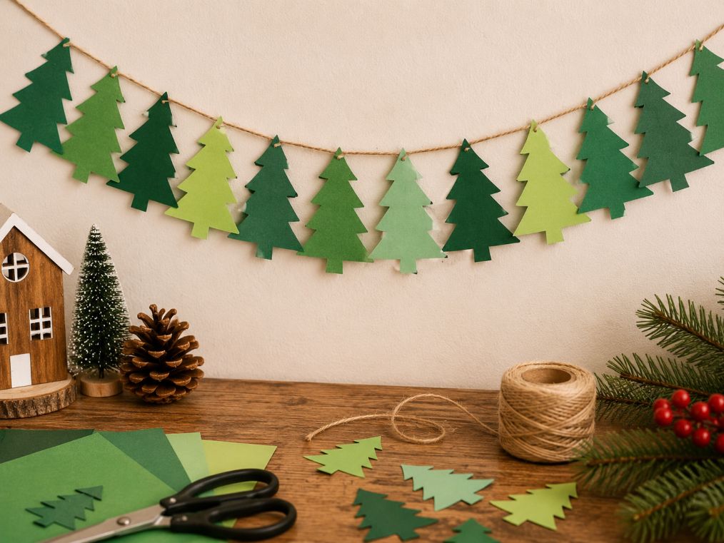 Tannenbaum-Girlande aus Papier basteln
